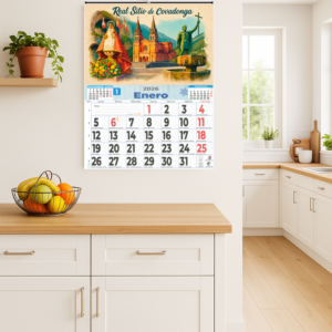 Calendario personalizado con foto, de pared con faldon de 43 cm de ancho, con ilustración de Covadonga - estebuste gijon