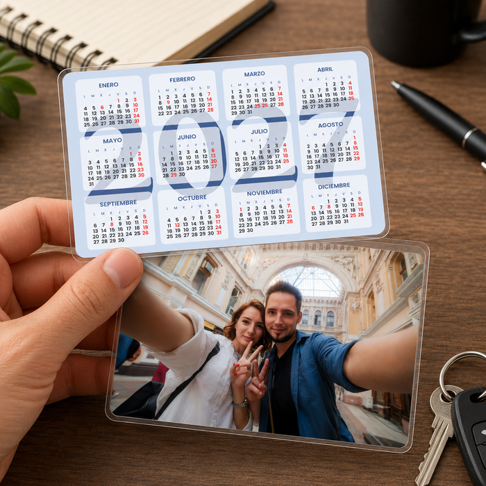 Calendario personalizado con foto, de bolsillo para foto horizontal, con fotografía de una pareja - estebuste gijon