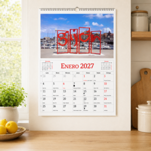 Calendario personalizado con fotos, modelo A3 planning, con fotografía de las letras de Gijón - estebuste gijon
